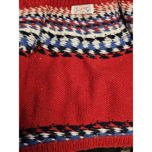 Hand Knit Toddler Sweater Wool Blend Fair Isle Red Crew Neck Unisex Cardigan - Picture 12 of 13